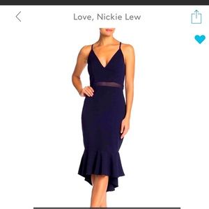 Nickie Lew Illusion mesh high low hem Navy dress